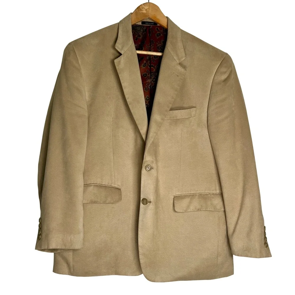 Lauren Ralph Lauren Mens 42S Faux Suede Two Button Blazer Tan Paisley Lining